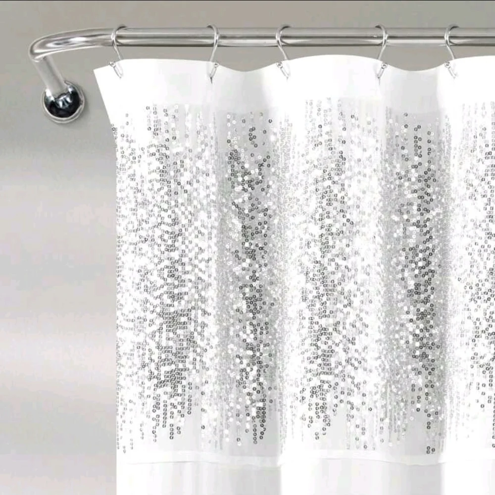 Luxurious White and Silver Sequin Shower Curtain